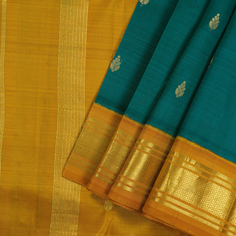 Hayagrivas Emerald Green One side border Kanjivaram Silk Saree KBE807H1-12