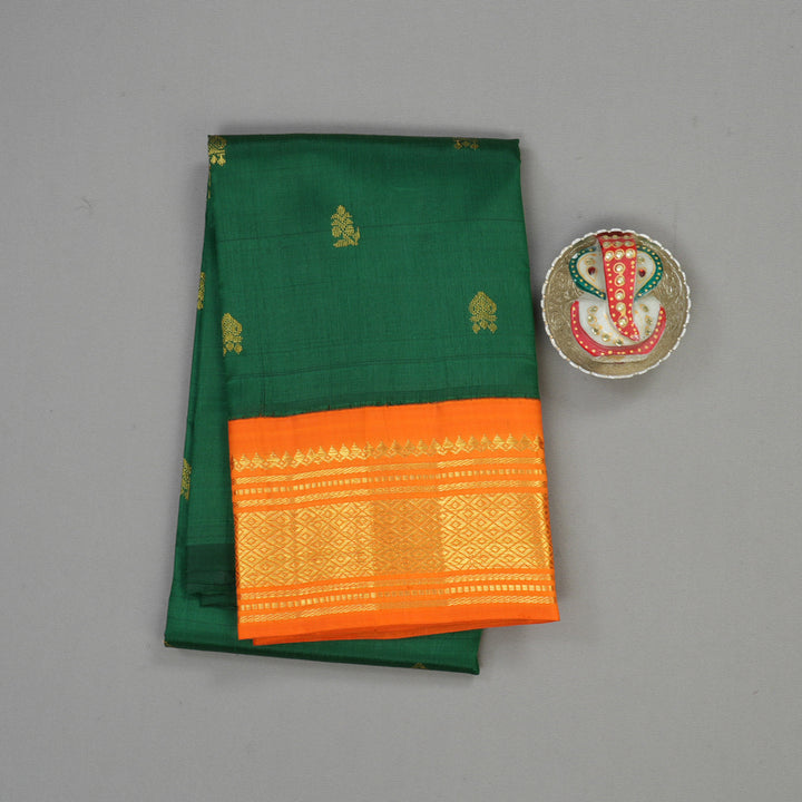 Hayagrivas Bottle Green Pure One Side Border Silk Saree with Orange border KBE807H1-40