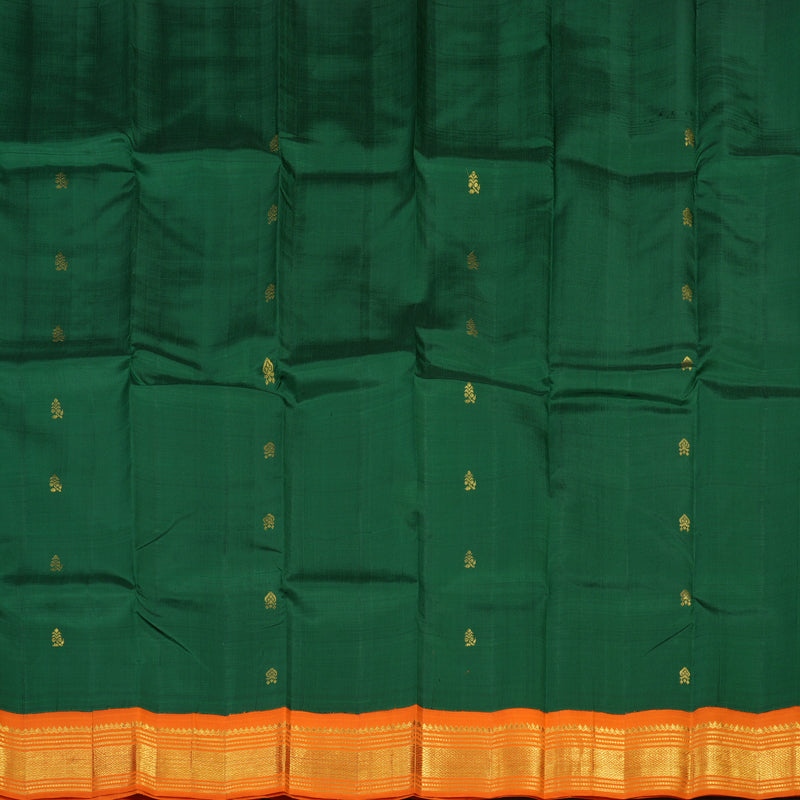 Hayagrivas Bottle Green Pure One Side Border Silk Saree with Orange border KBE807H1-40
