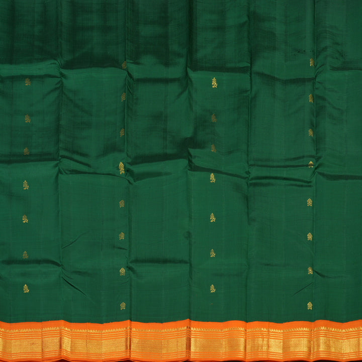 Hayagrivas Bottle Green Pure One Side Border Silk Saree with Orange border KBE807H1-40
