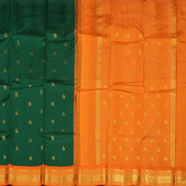 Hayagrivas Bottle Green Pure One Side Border Silk Saree with Orange border KBE807H1-40
