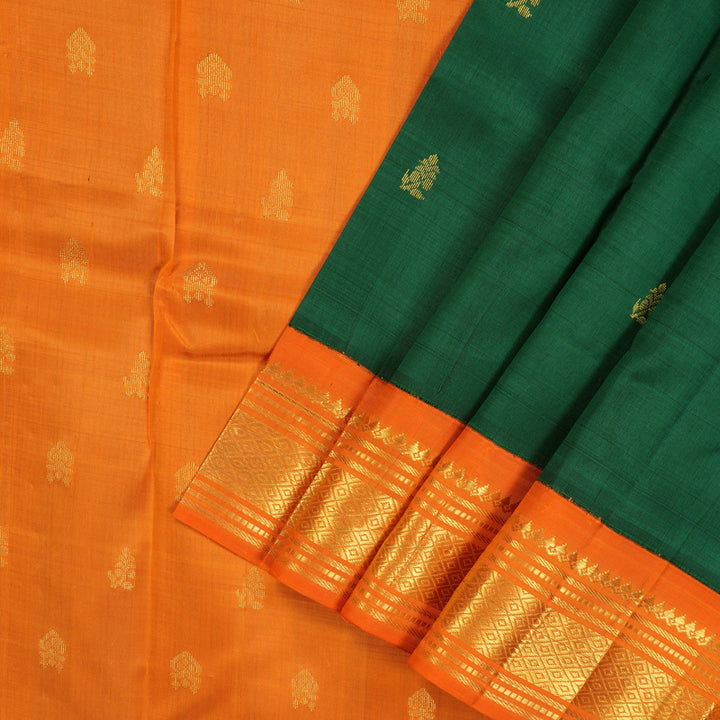 Hayagrivas Bottle Green Pure One Side Border Silk Saree with Orange border KBE807H1-40