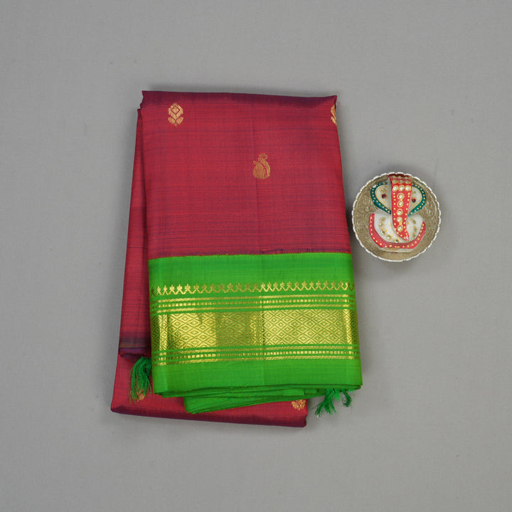 Hayagrivas Wine Maroon Pure One Side Border Silk Saree with Parrot Green border KBE807H1-59