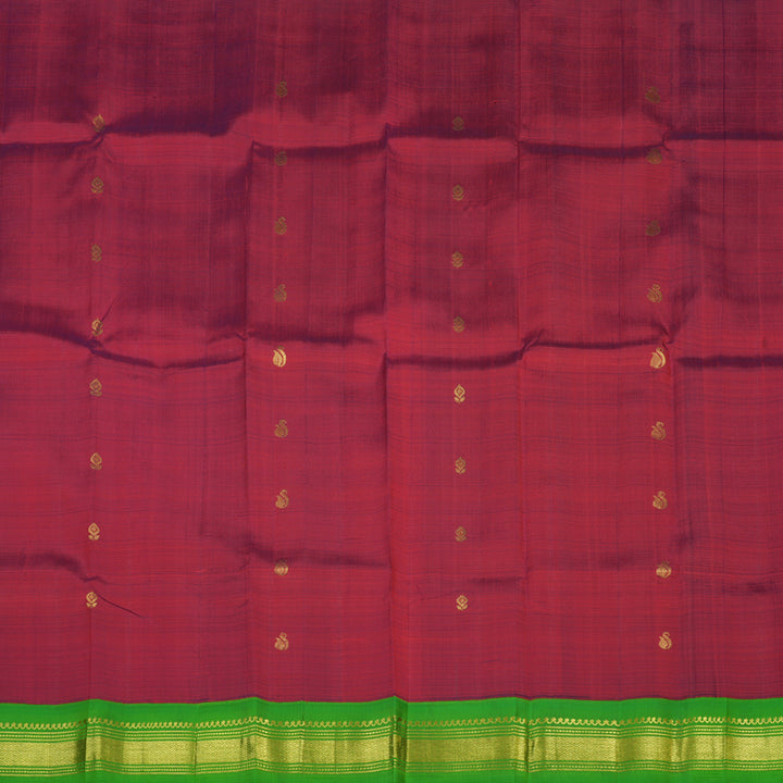 Hayagrivas Wine Maroon Pure One Side Border Silk Saree with Parrot Green border KBE807H1-59