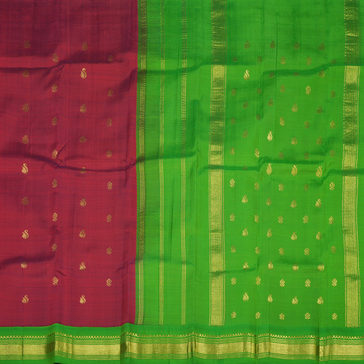 Hayagrivas Wine Maroon Pure One Side Border Silk Saree with Parrot Green border KBE807H1-59