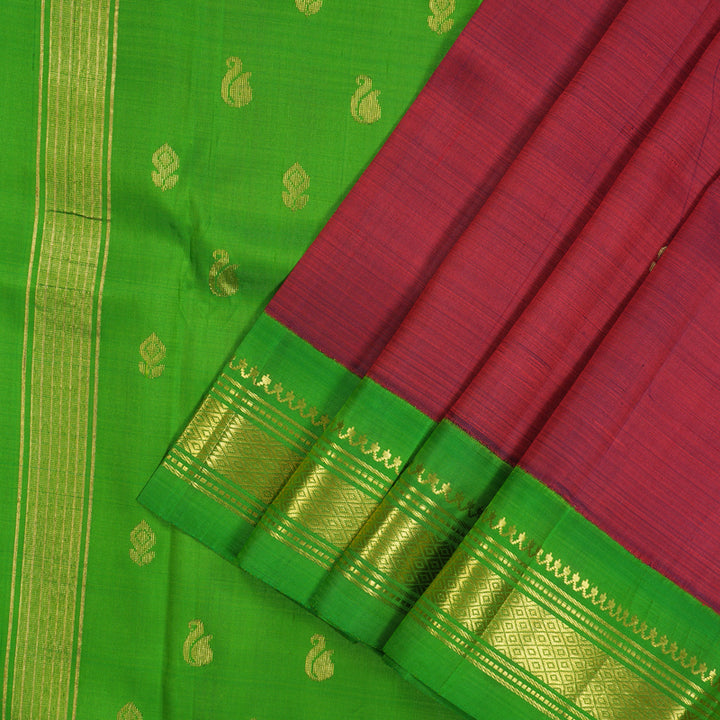 Hayagrivas Wine Maroon Pure One Side Border Silk Saree with Parrot Green border KBE807H1-59