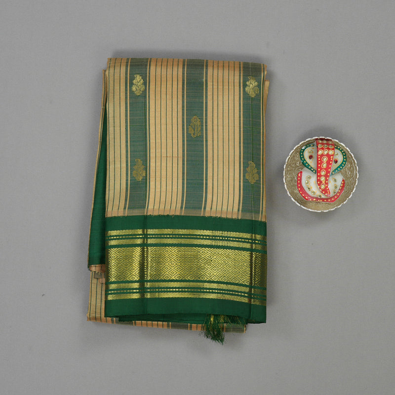 Hayagrivas Handloom Beige & Bottle Green Kanjivaram Silk Saree with Bottle Green Border KBE807H2-2