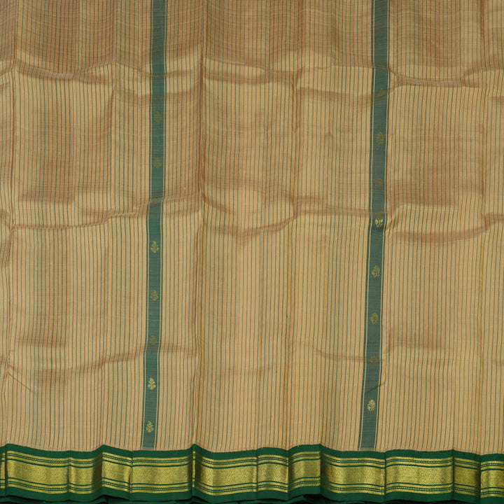Hayagrivas Handloom Beige & Bottle Green Kanjivaram Silk Saree with Bottle Green Border KBE807H2-2