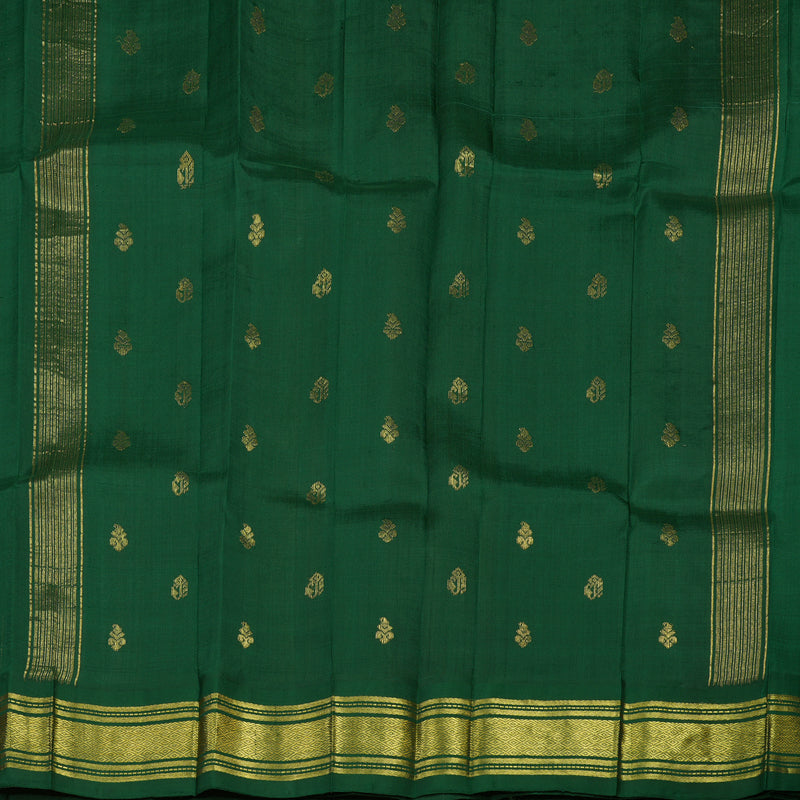 Hayagrivas Handloom Beige & Bottle Green Kanjivaram Silk Saree with Bottle Green Border KBE807H2-2