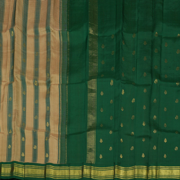Hayagrivas Handloom Beige & Bottle Green Kanjivaram Silk Saree with Bottle Green Border KBE807H2-2