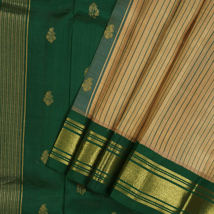 Hayagrivas Handloom Beige & Bottle Green Kanjivaram Silk Saree with Bottle Green Border KBE807H2-2