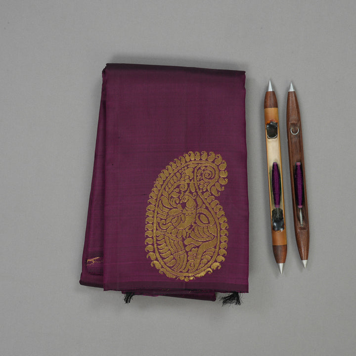 Hayagrivas Handloom Kanjivaram Silk Saree in Deep Violet with Temple Border KBE808H2-1