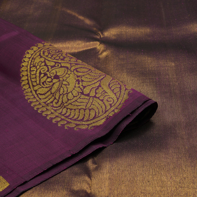 Hayagrivas Handloom Kanjivaram Silk Saree in Deep Violet with Temple Border KBE808H2-1