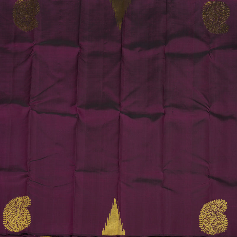 Hayagrivas Handloom Kanjivaram Silk Saree in Deep Violet with Temple Border KBE808H2-1