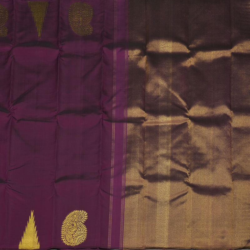 Hayagrivas Handloom Kanjivaram Silk Saree in Deep Violet with Temple Border KBE808H2-1