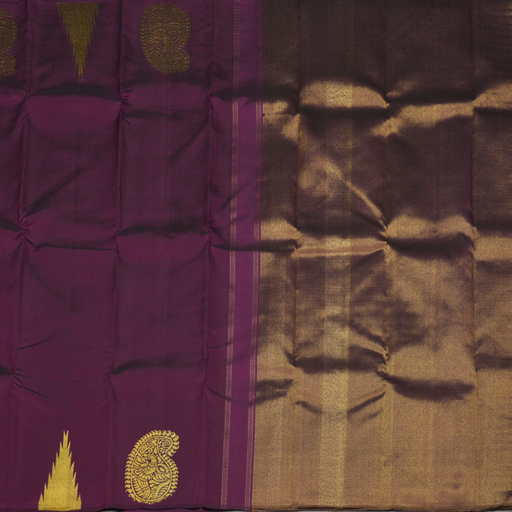 Hayagrivas Handloom Kanjivaram Silk Saree in Deep Violet with Temple Border KBE808H2-1