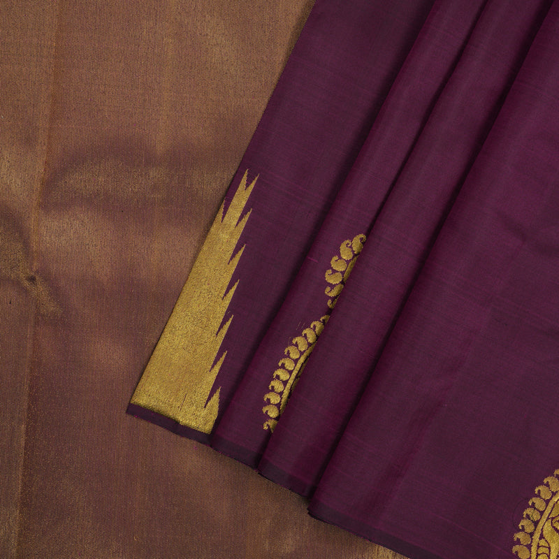 Hayagrivas Handloom Kanjivaram Silk Saree in Deep Violet with Temple Border KBE808H2-1