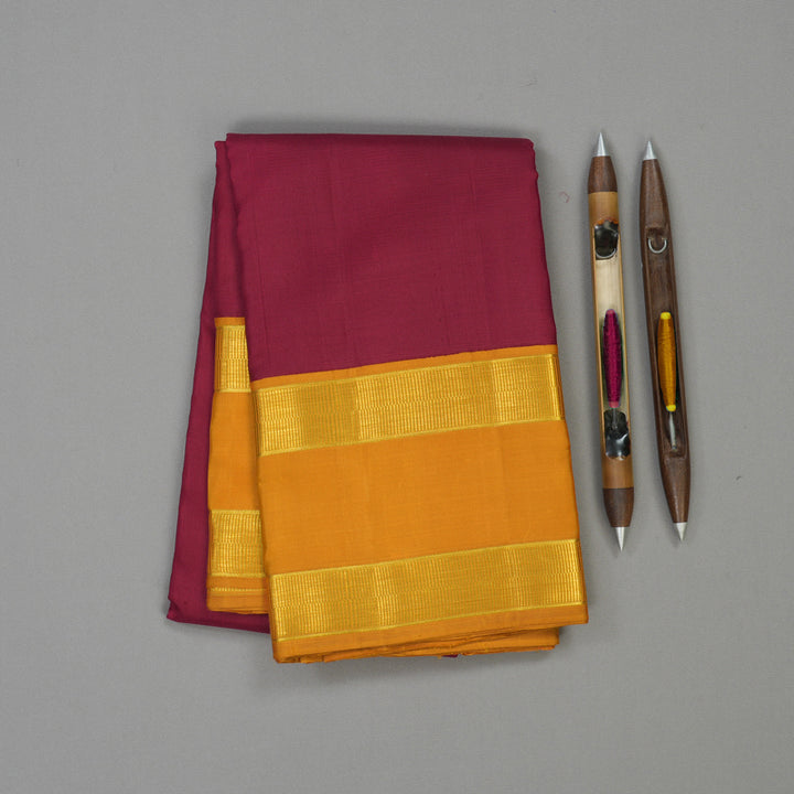 Hayagrivas Handloom Maroon Kanjivaram Silk Saree with Mustard Yellow border KBE808H3-1