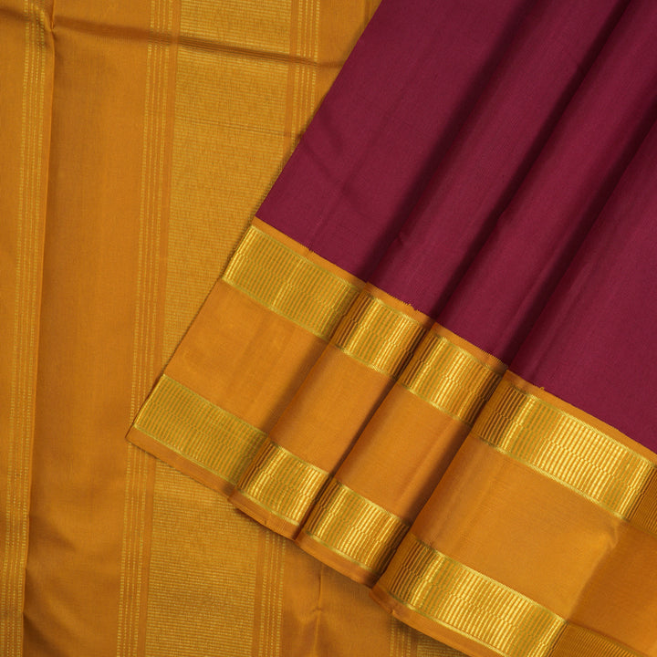 Hayagrivas Handloom Maroon Kanjivaram Silk Saree with Mustard Yellow border KBE808H3-1