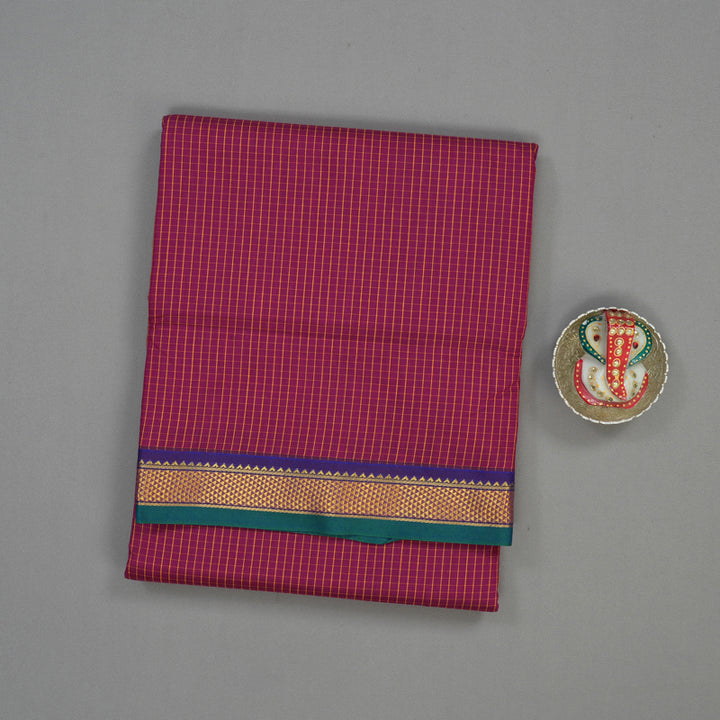 Hayagrivas Magenta Kanjivaram Ten Yards Semi-Silk Saree with Violet Border KBE817H15-5