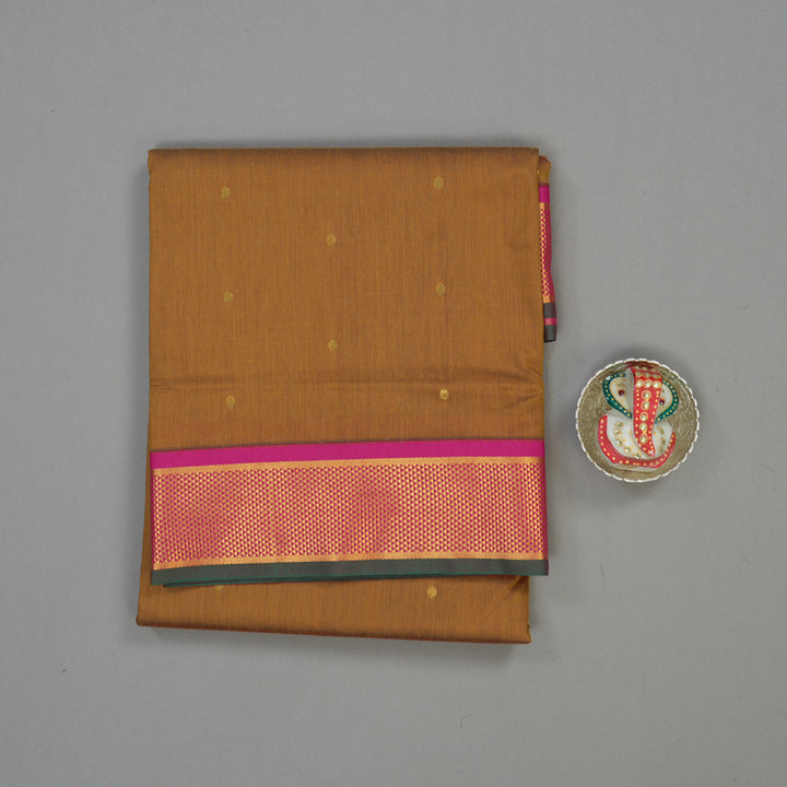 Hayagrivas Dark Gold Kanjivaram Ten Yards Semi-Silk Saree with Magenta Border KBE817H16-7