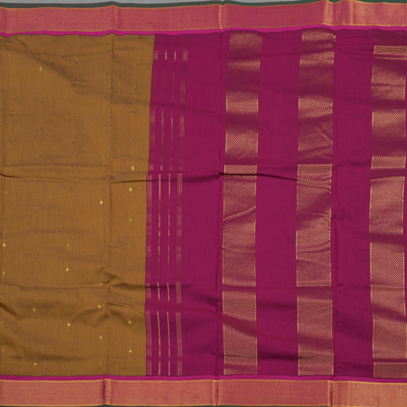 Hayagrivas Dark Gold Kanjivaram Ten Yards Semi-Silk Saree with Magenta Border KBE817H16-7