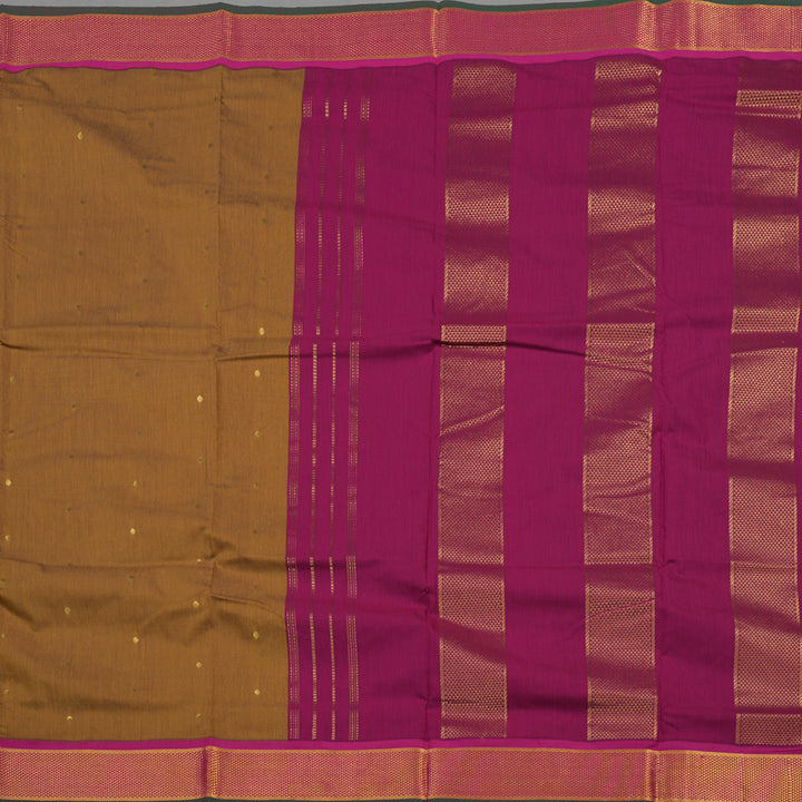 Hayagrivas Dark Gold Kanjivaram Ten Yards Semi-Silk Saree with Magenta Border KBE817H16-7