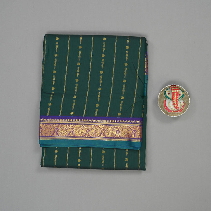 Hayagrivas Handloom Bottle Green Kanjivaram Ten Yards Semi-Silk Saree with Violet Border KBE817H18-6