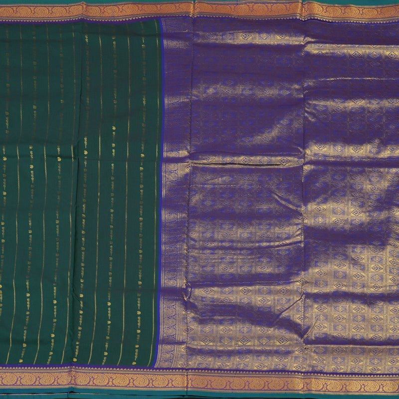 Hayagrivas Handloom Bottle Green Kanjivaram Ten Yards Semi-Silk Saree with Violet Border KBE817H18-6