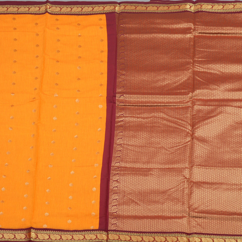 Hayagrivas Ten Yards Semi Silk Saree in vibrant Mango Yellow with Maroon contrast KBE817H19-1