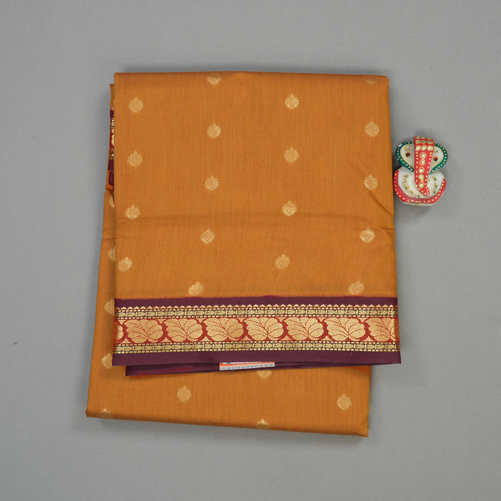 Hayagrivas Ten Yards Semi Silk Saree in Fire Mustard with Maroon contrast KBE817H19-4