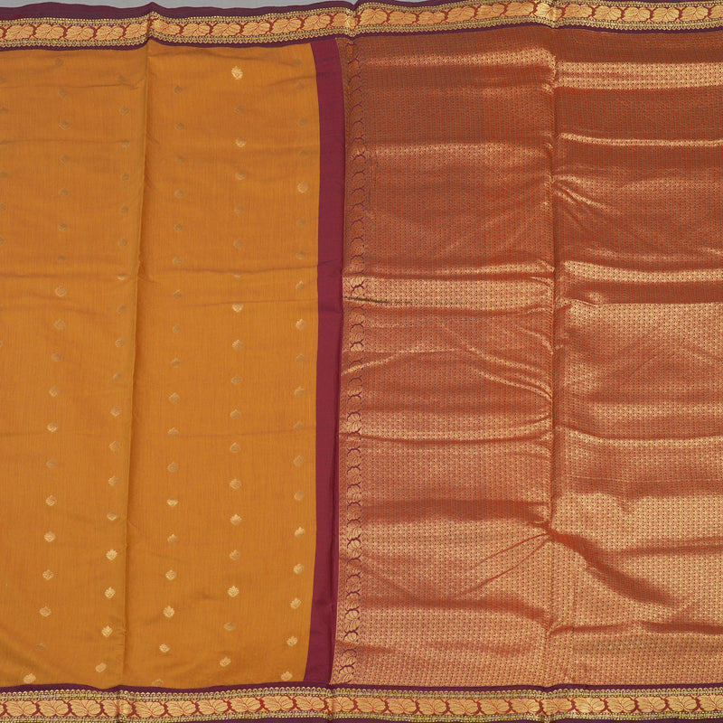 Hayagrivas Ten Yards Semi Silk Saree in Fire Mustard with Maroon contrast KBE817H19-4