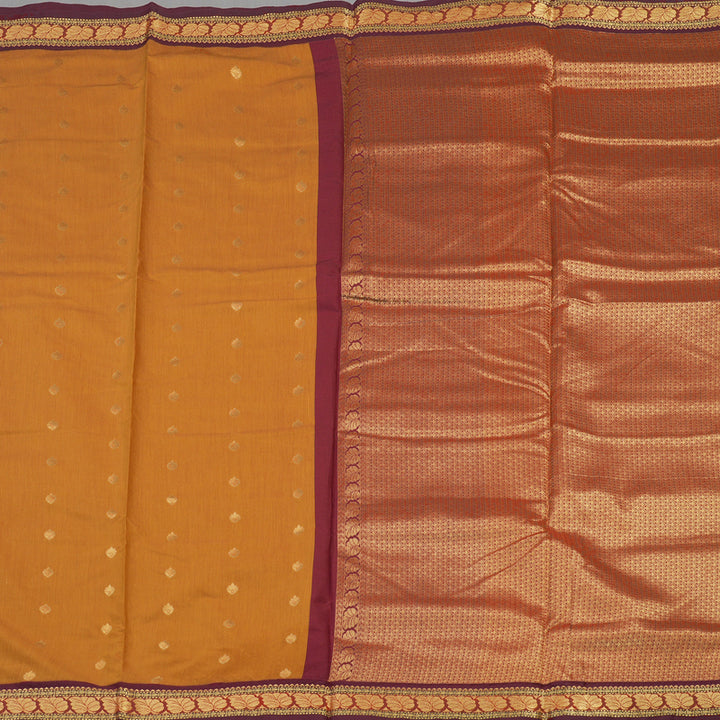 Hayagrivas Ten Yards Semi Silk Saree in Fire Mustard with Maroon contrast KBE817H19-4