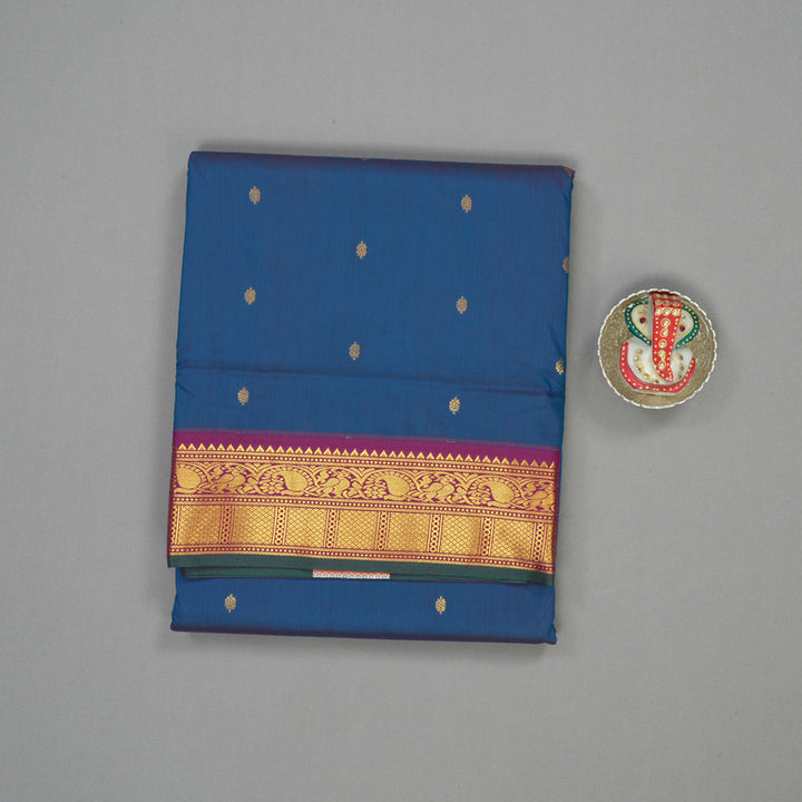 Hayagrivas Dual Tone (Blue &Maroon) Semi-Silk Ten Yards Saree with Magenta Border KBE817H19-6