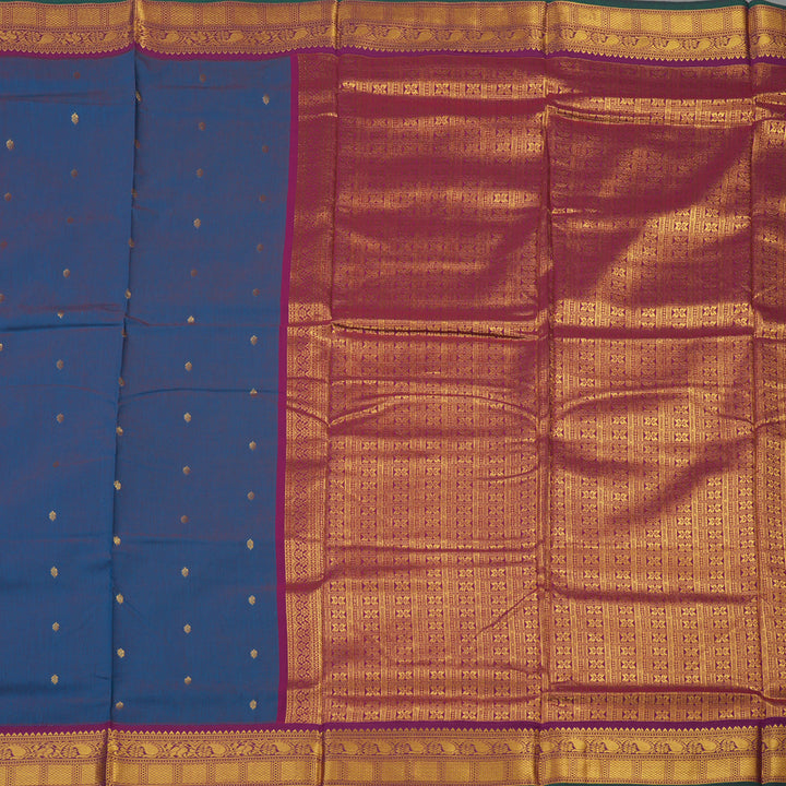 Hayagrivas Dual Tone (Blue &Maroon) Semi-Silk Ten Yards Saree with Magenta Border KBE817H19-6