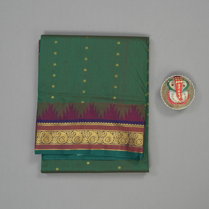 Hayagrivas Handloom Manthalir Green Kanjivaram Ten Yards Semi-Silk Saree with Rust Border KBE817H20-1