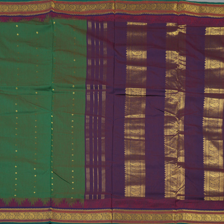 Hayagrivas Handloom Manthalir Green Kanjivaram Ten Yards Semi-Silk Saree with Rust Border KBE817H20-1