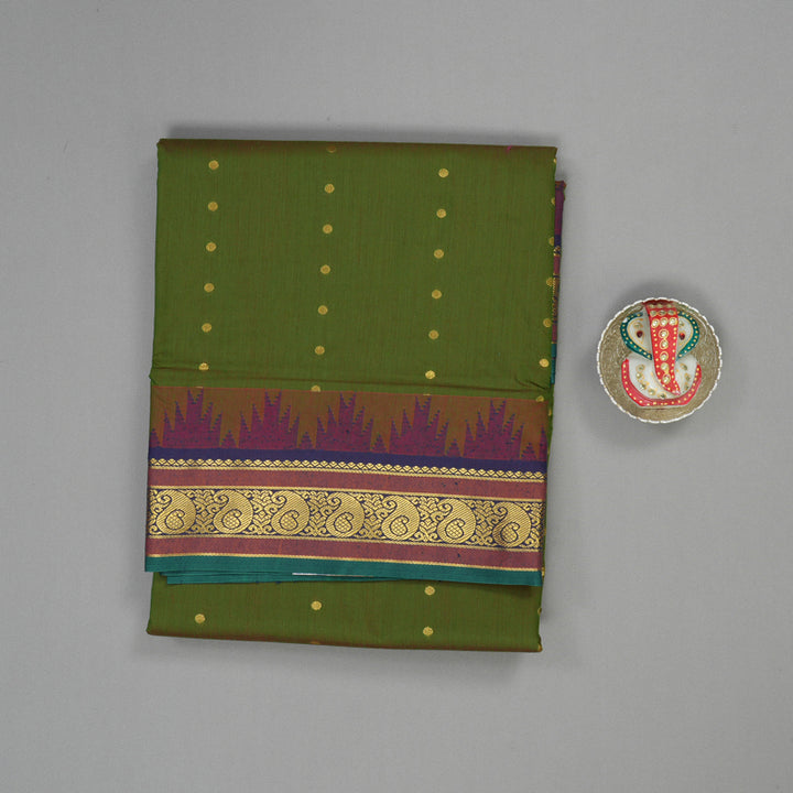 Hayagrivas Handloom Mehandi Green Kanjivaram Ten Yards Semi-Silk Saree with Wine Purple Border KBE817H20-6