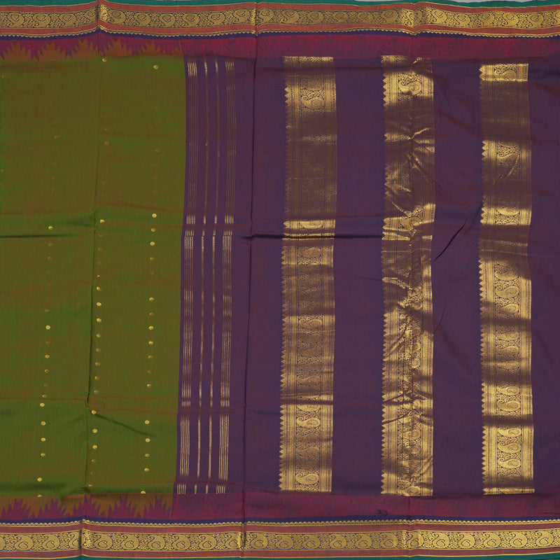 Hayagrivas Handloom Mehandi Green Kanjivaram Ten Yards Semi-Silk Saree with Wine Purple Border KBE817H20-6