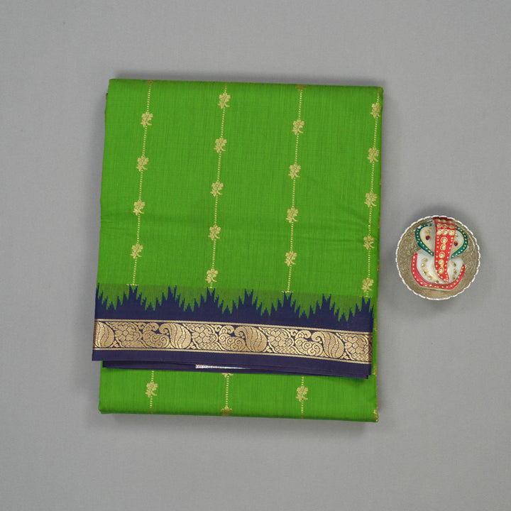 Hayagrivas Parrot Green Semi-Silk Ten Yards Saree with Midnight Blue Border KBE817H21-4