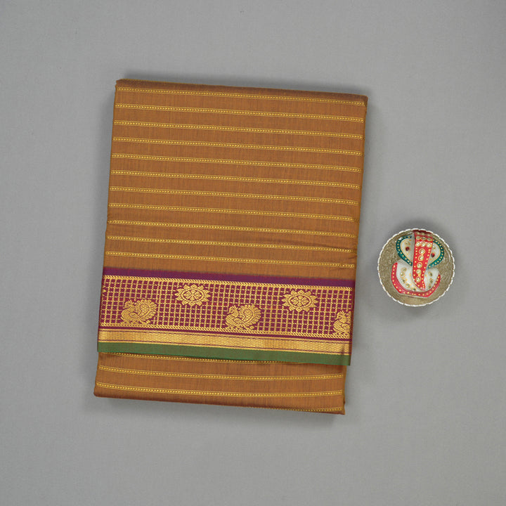 Hayagrivas Dark Gold Semi-Silk Ten Yards Saree with Wine Purple Border KBE817H27-1