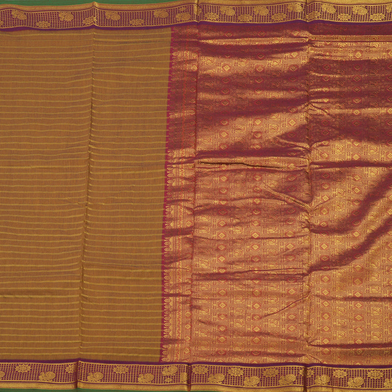 Hayagrivas Dark Gold Semi-Silk Ten Yards Saree with Wine Purple Border KBE817H27-1