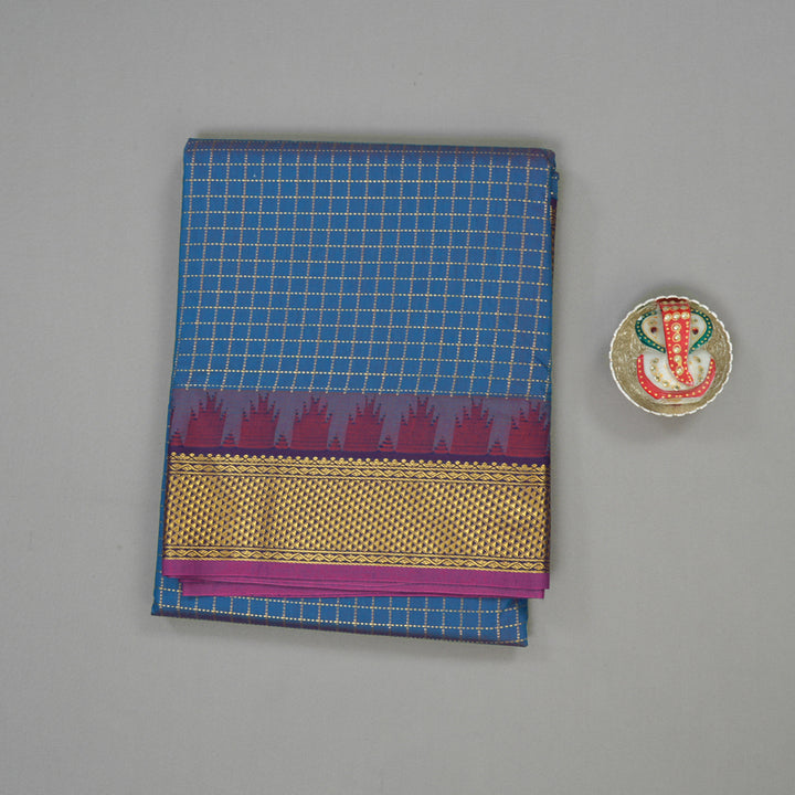 Hayagrivas Ten Yards Semi Silk Saree in Greyish-Blue with checks KBE817H29-1