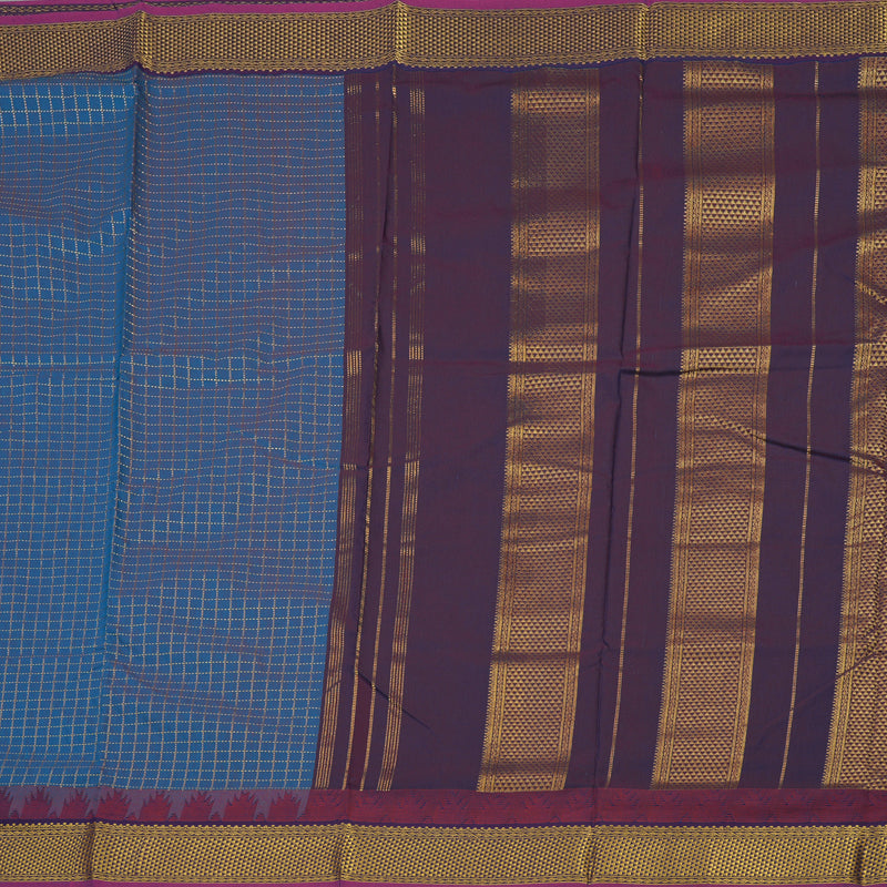 Hayagrivas Ten Yards Semi Silk Saree in Greyish-Blue with checks KBE817H29-1