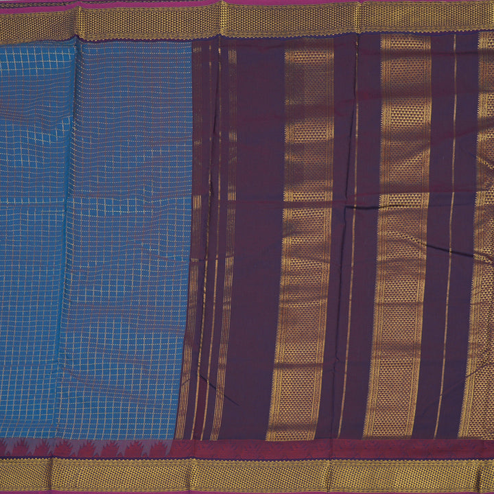 Hayagrivas Ten Yards Semi Silk Saree in Greyish-Blue with checks KBE817H29-1