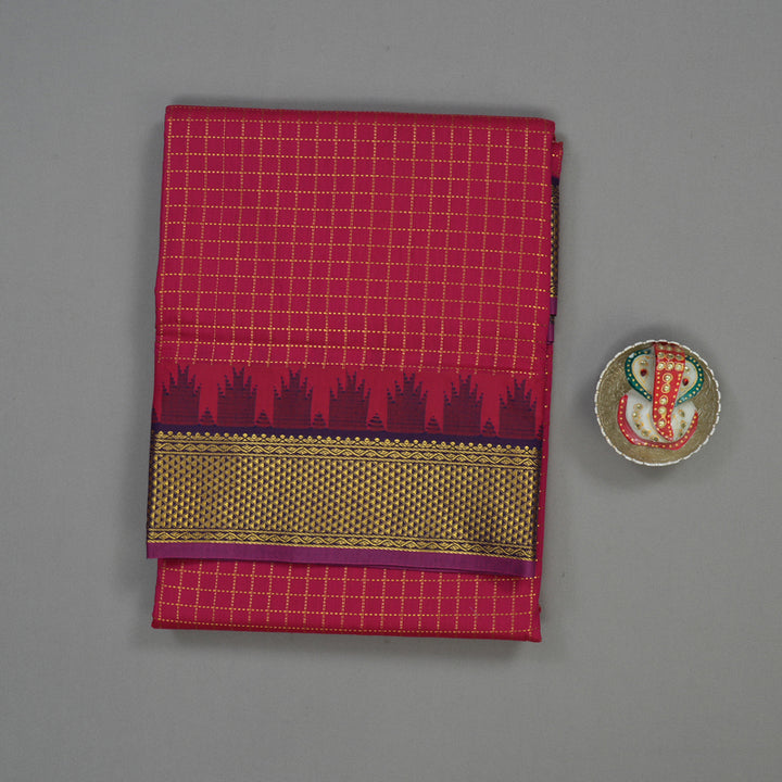 Hayagrivas Dark Pink Kanjivaram Ten Yards Semi-Silk Saree KBE817H29-2