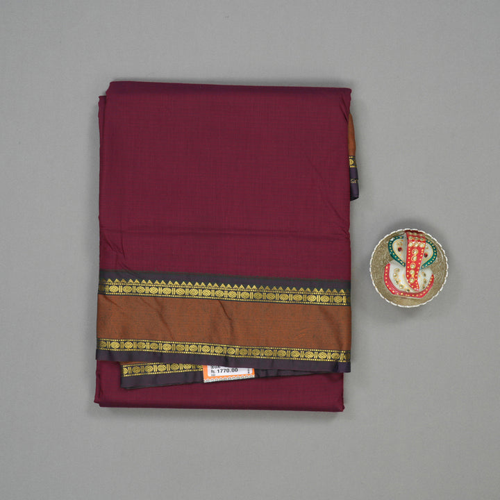 Hayagrivas Kum Kum Maroon Semi-Silk Ten Yards Saree KBE817H3-1