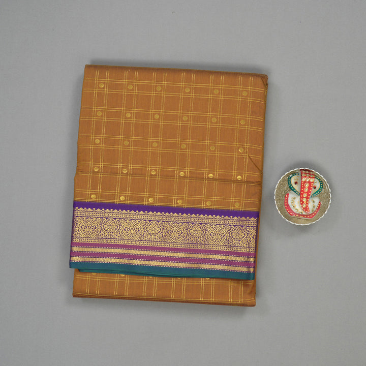 Hayagrivas Dark Gold Semi-Silk Ten Yards Saree with Violet Border KBE817H32-1