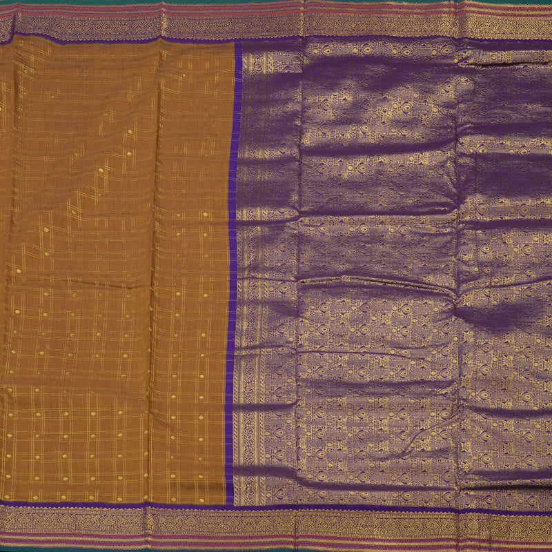 Hayagrivas Dark Gold Semi-Silk Ten Yards Saree with Violet Border KBE817H32-1
