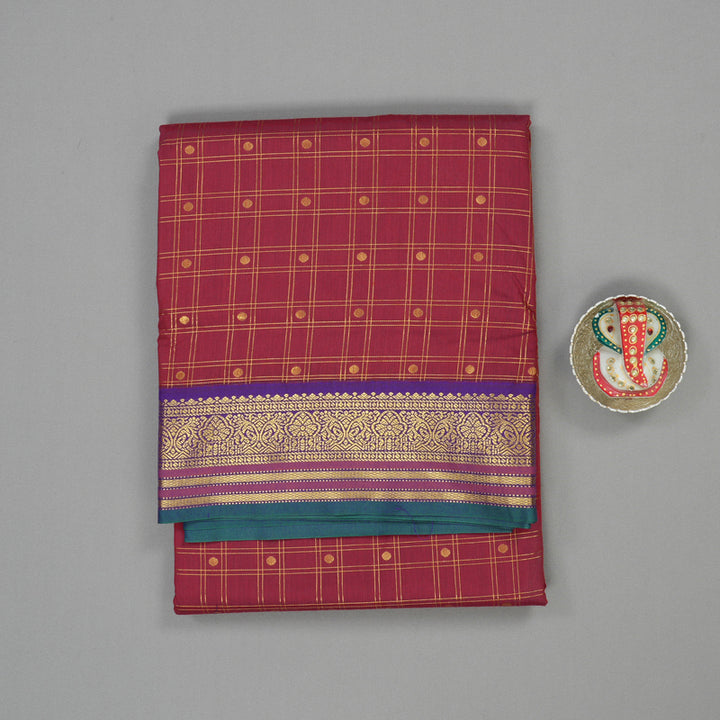 Hayagrivas Handloom Maroon Kanjivaram Ten Yards Semi-Silk Saree with Violet Border KBE817H32-4